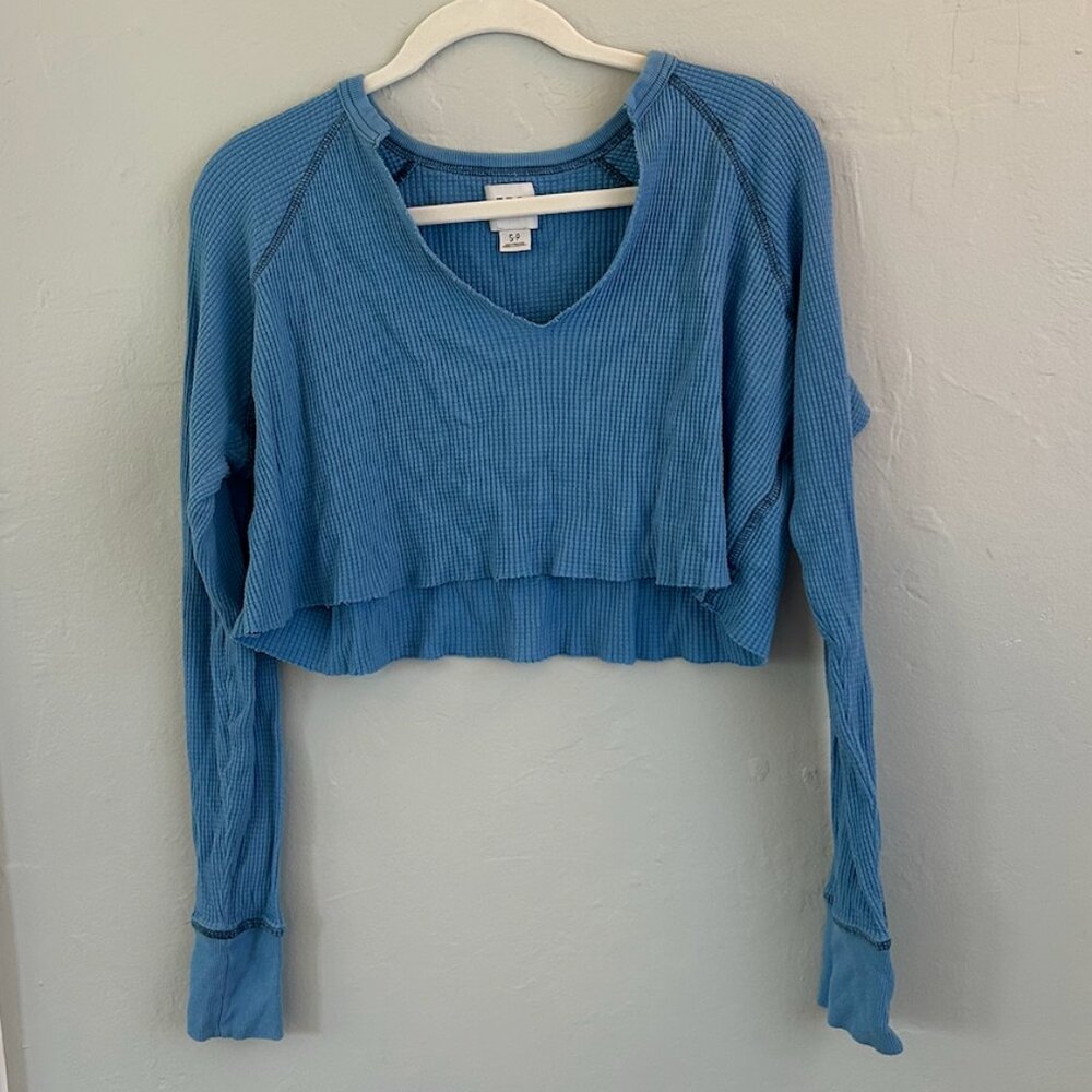 BDG Blue Cropped Long-Sleeve Top